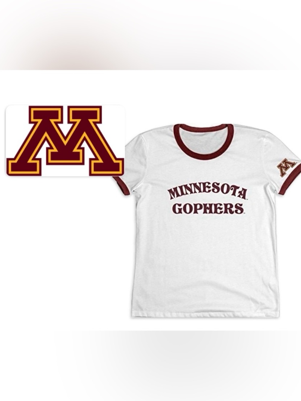 NWT [Blue 84] Minnesota Golden Gophers NCAA Ringer Tee Maroon/White Women’s M - Picture 2 of 9